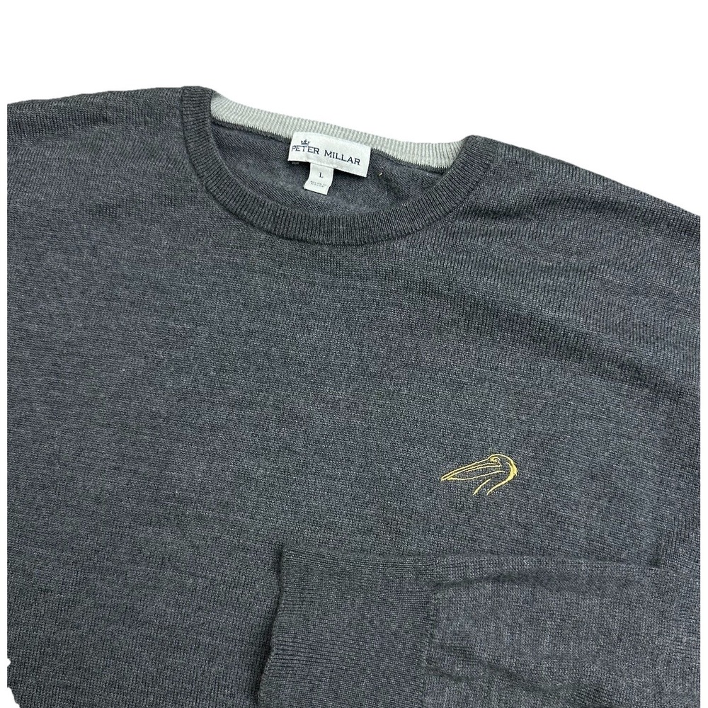 Peter Millar Sweater Mens L Gray Crown Soft Merino Silk Pullover Sweater Pelican